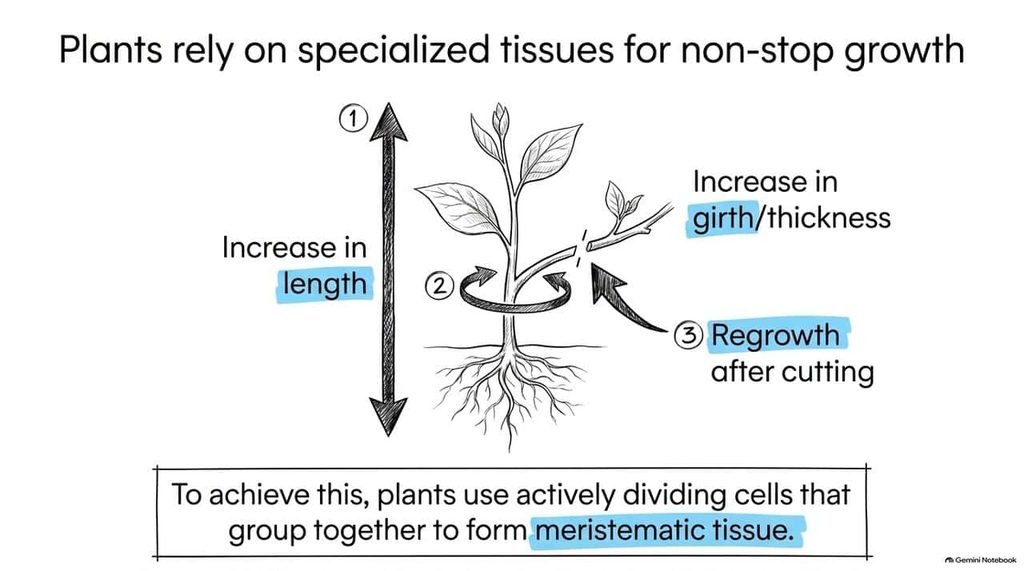 Plants rely on specialized tissues for non-stop growth — increase in length, girth, and regrowth after cutting