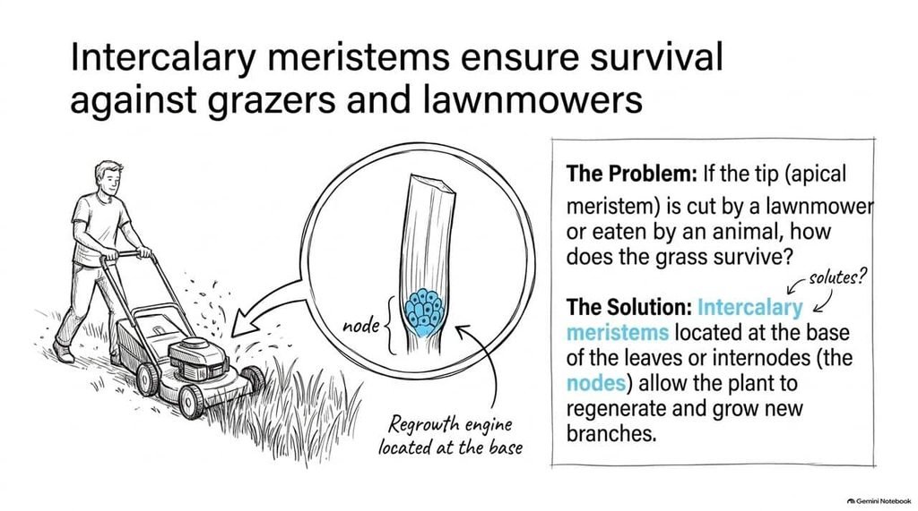 Intercalary meristems ensure survival against grazers and lawnmowers by regenerating growth from the base