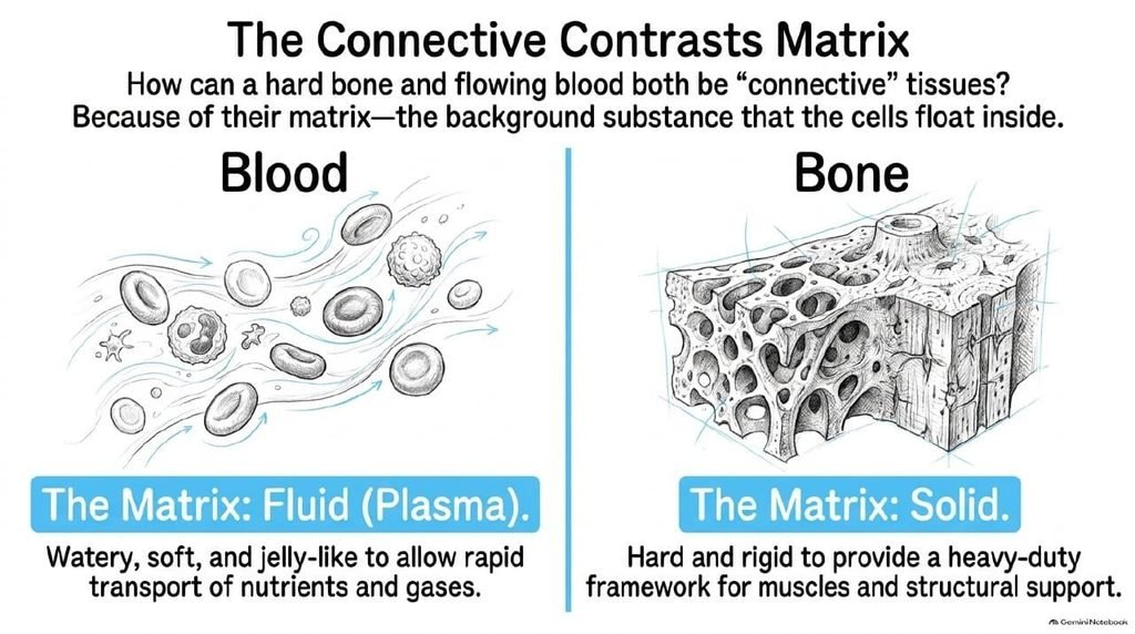 Blood with fluid matrix compared with bone with solid matrix