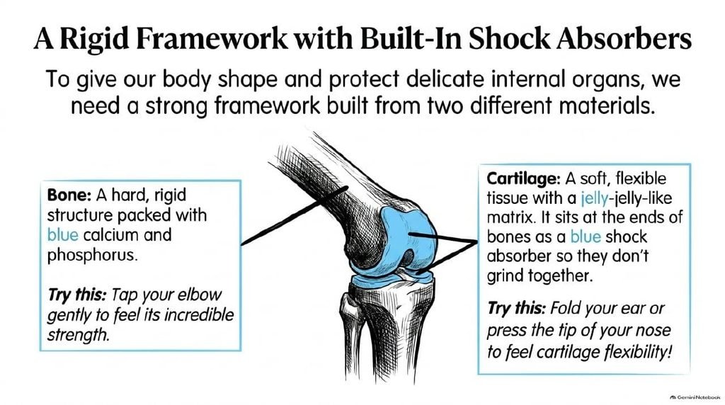A knee joint showing hard bone and soft blue cartilage cushioning